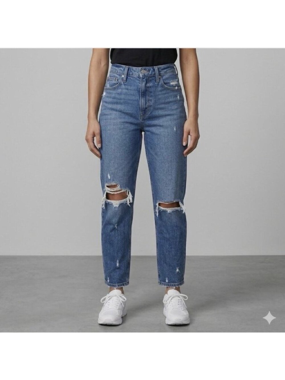 Abercrombie & Fitch Curve Love Mom High Rise Distressed Jeans Denim Blue 23